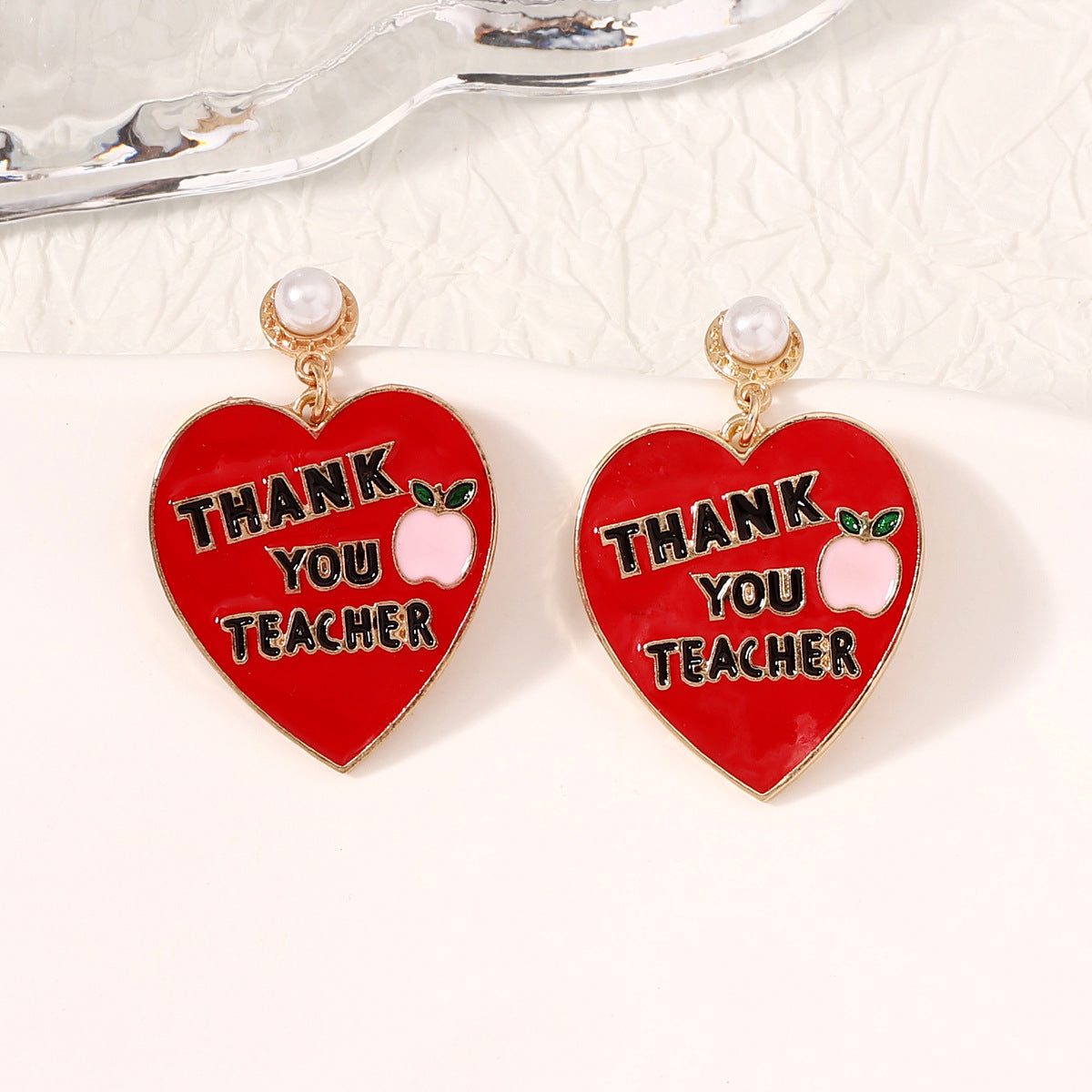 Wholesale Gratitude Teacher Studded Apple Alloy Earrings
